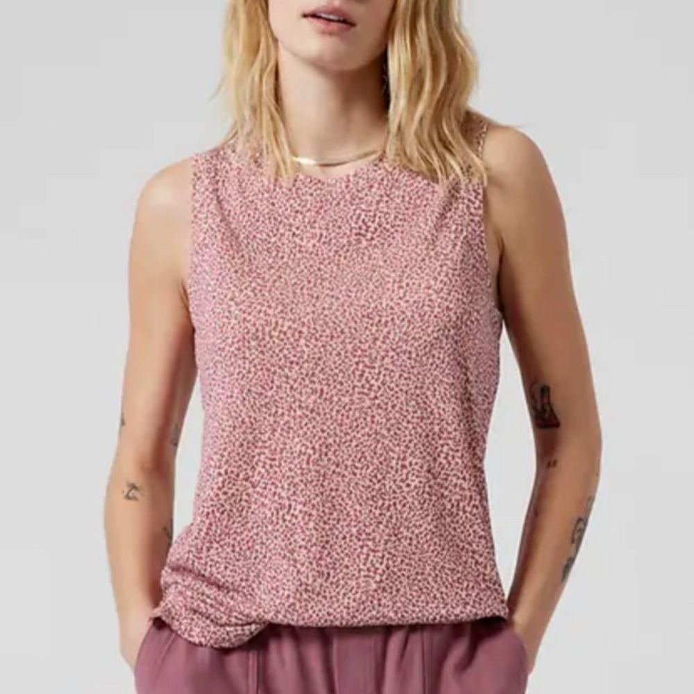 ATHLETA WOMEN'S MICRO CHEETAH BASHFUL ROSE SLEEVELESS BREEZY TOP TANK Sz Large